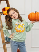 Thankful Pumpkin Green Long Sleeve Thanksgiving Girls Shirt