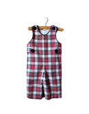 Three Sisters Red & Navy Plaid Boys Longall | Classic Plaid Boutique Romper | Baby & Toddler Boy Outfit | Bossier City, LA