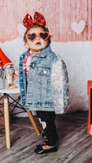 "Mini" Heart & Sequins Denim Jacket