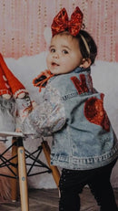 "Mini" Heart & Sequins Denim Jacket