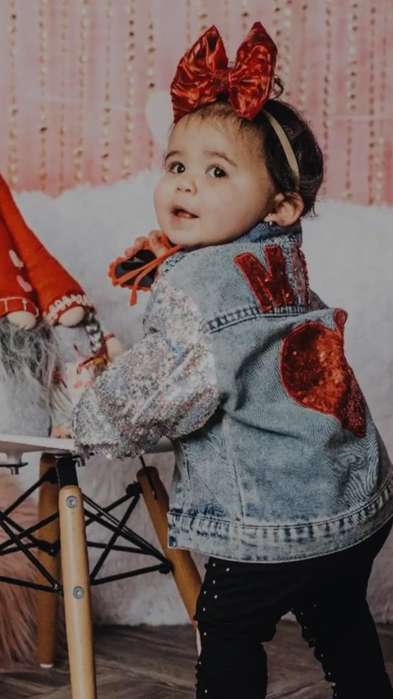 "Mini" Heart & Sequins Denim Jacket