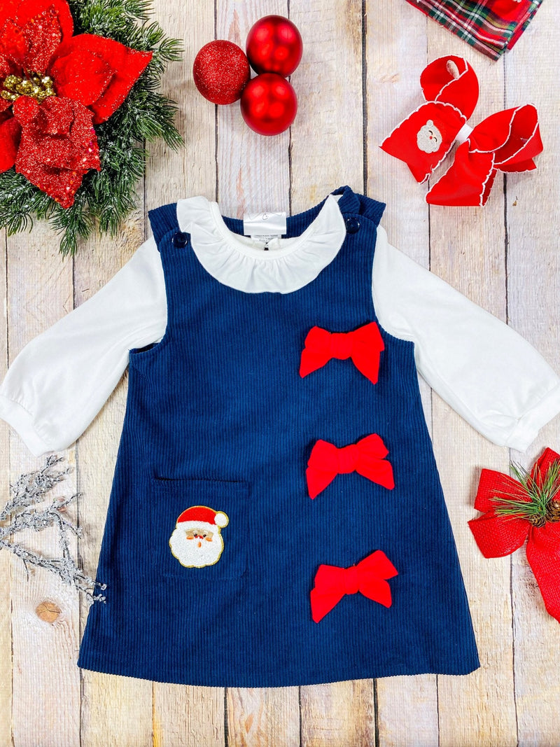 Timeless Santa & Bows Navy Blue Dress