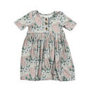 Girls Sage Floral Bamboo Short Sleeve Henley Dress