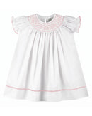 White and Pink Smocked Bishop Dress
