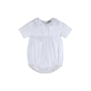 White Collared Button Romper with Bonnet