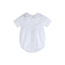 White Collared Button Romper with Bonnet