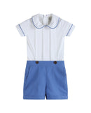 White Collared Top and Blue Button Shorts