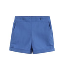 White Collared Top and Blue Button Shorts