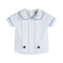 White Collared Top and Blue Button Shorts