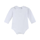 White Collared Unisex Long Sleeve Bodysuit Romper