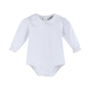 White Lace Collared Girls Long Sleeve Bodysuit Romper