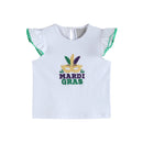 White Mardi Gras Applique Ruffle Shirt