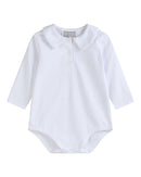 White Pointed Collar Button Romper All Year