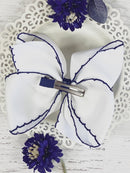 White with Navy Moonstitch Hair Bow