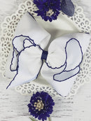 White with Navy Moonstitch Hair Bow