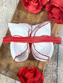 White with Red Moonstitch Bow Headband