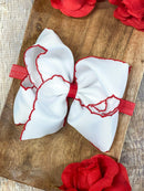 White with Red Moonstitch Bow Headband