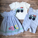 BACK TO SCHOOL MONSTER TRUCK APPLIQUE T-SHIRT