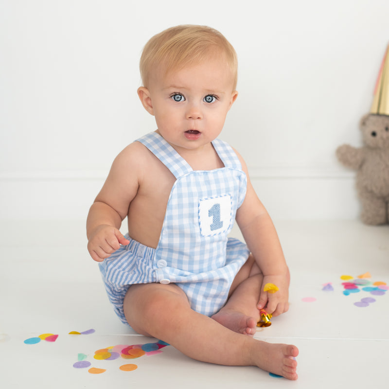 Smocked Blue First Birthday Bubble
