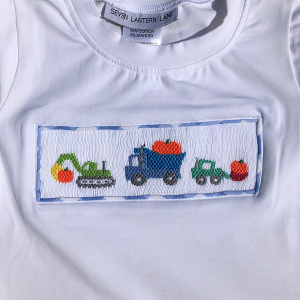 Smocked Pumpkin Halloween T-Shirt with Trucks