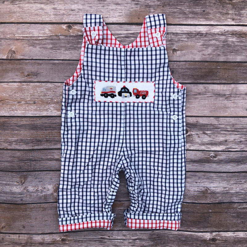 Smocked Rescue Trucks and Cars Overalls