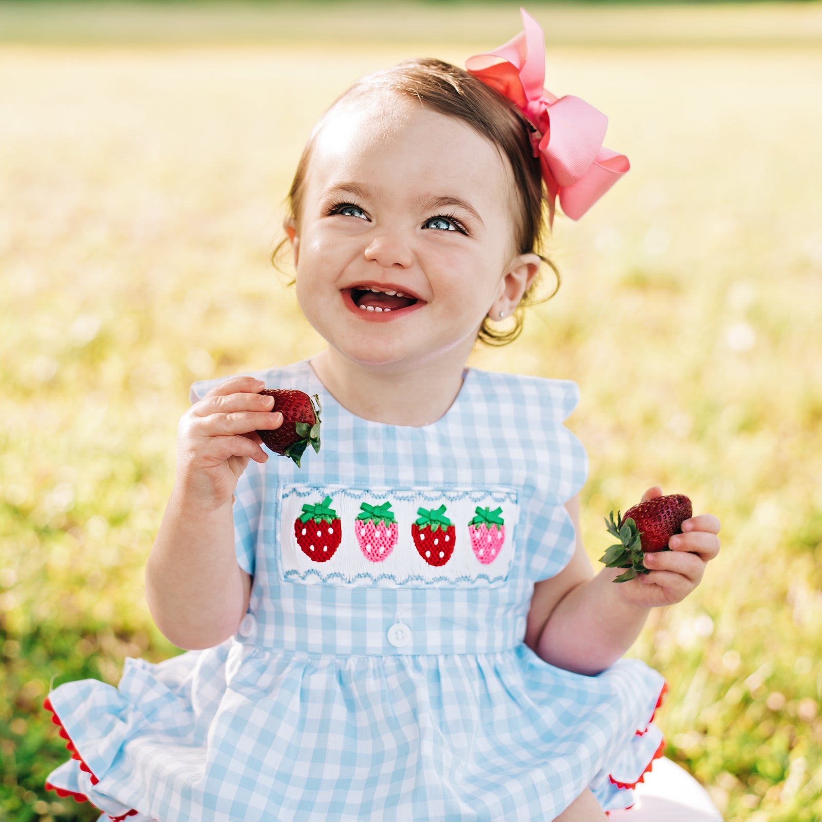 Smocked Lizzy D Bubble - Strawberries