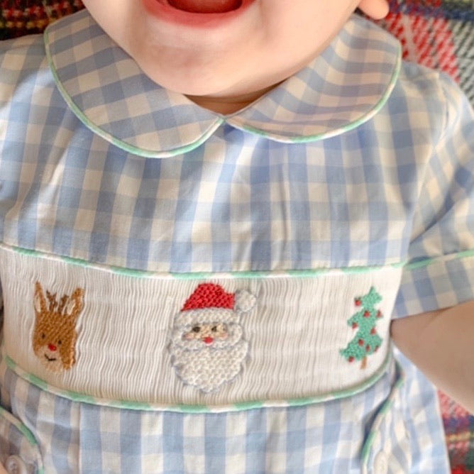 Smocked Christmas Bubble With Collar