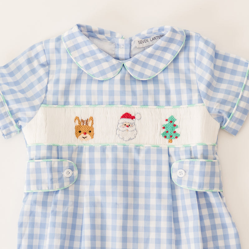 Smocked Christmas Bubble With Collar